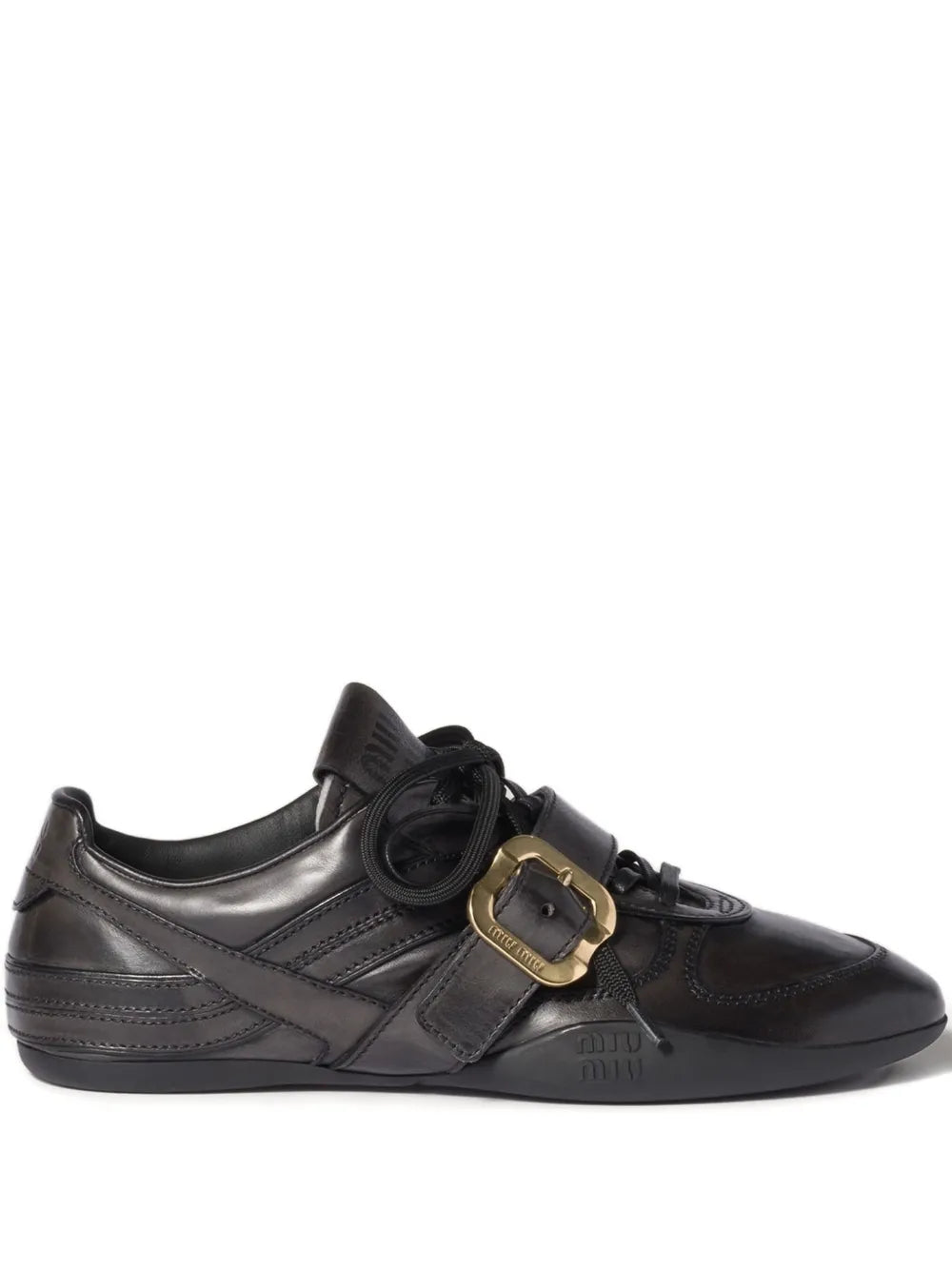Miu Miu Buckle-Strap Leather — Black — Size US M 3.5 - US W 5 — Front View