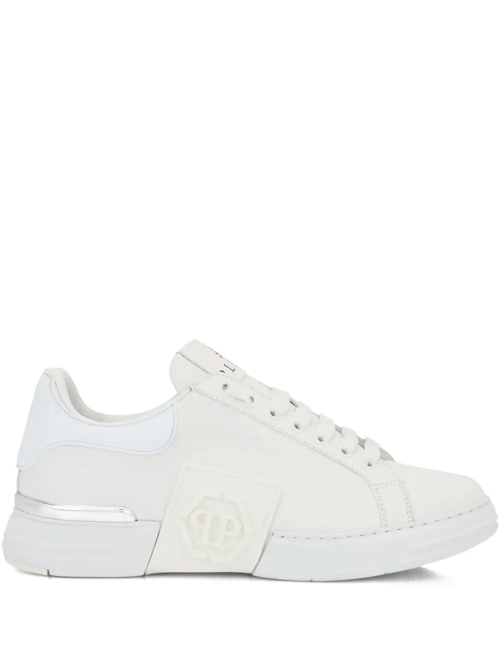 Philipp Plein Phantom Kick$ Logo-Plaque Low-Top — White — Size US M 3.5 - US W 5 — Front View