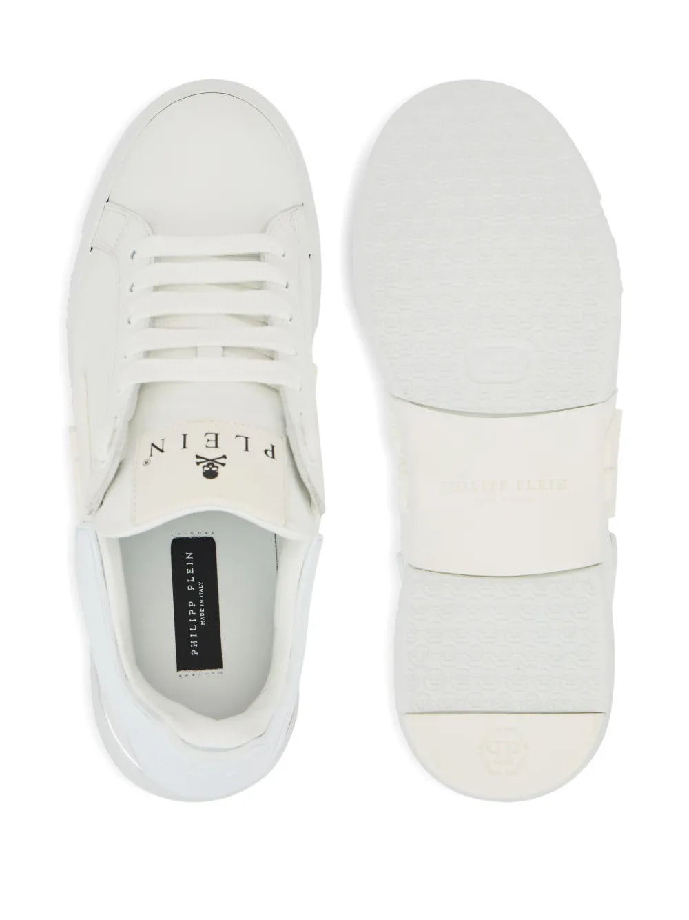 Philipp Plein Phantom Kick$ Logo-Plaque Low-Top — White — Size US M 3.5 - US W 5 — Top View
