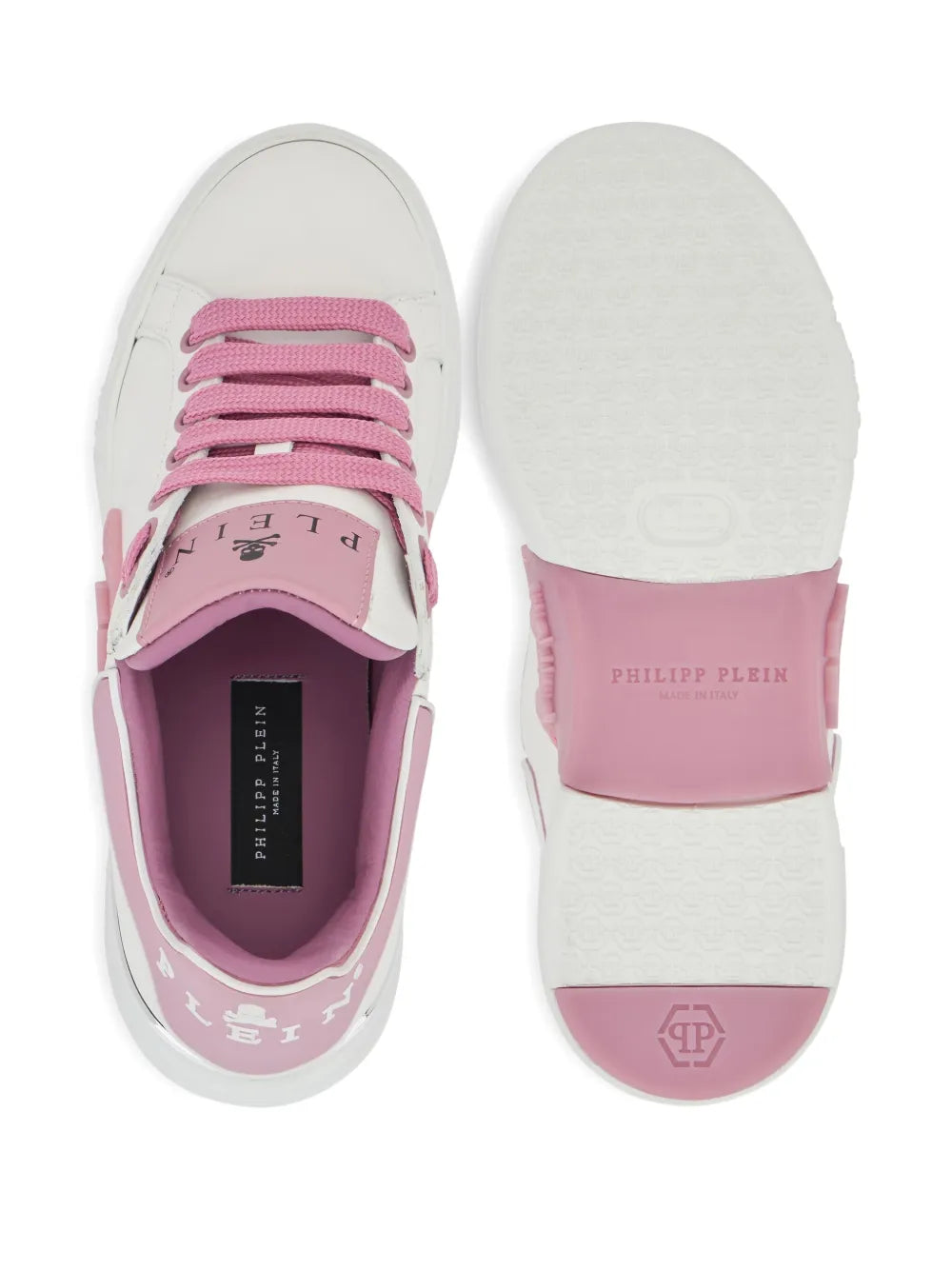 Philipp Plein Phantom Kick$ Logo-Plaque Low-Top — Pink — Size US M 3.5 - US W 5 — Top View