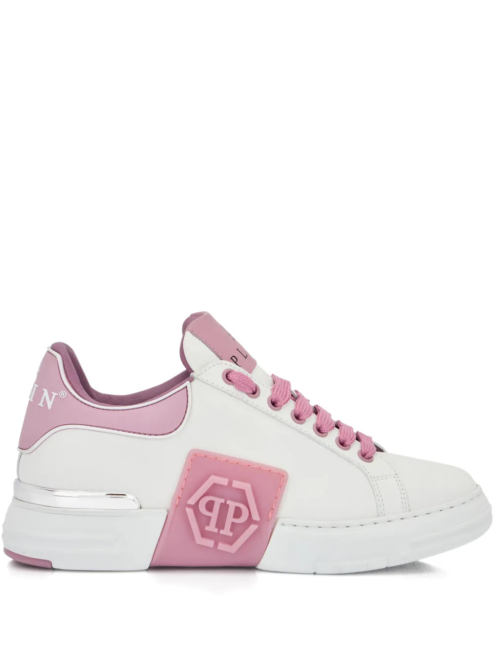 Philipp Plein Phantom Kick$ Logo-Plaque Low-Top — Pink — Size US M 3.5 - US W 5 — Front View