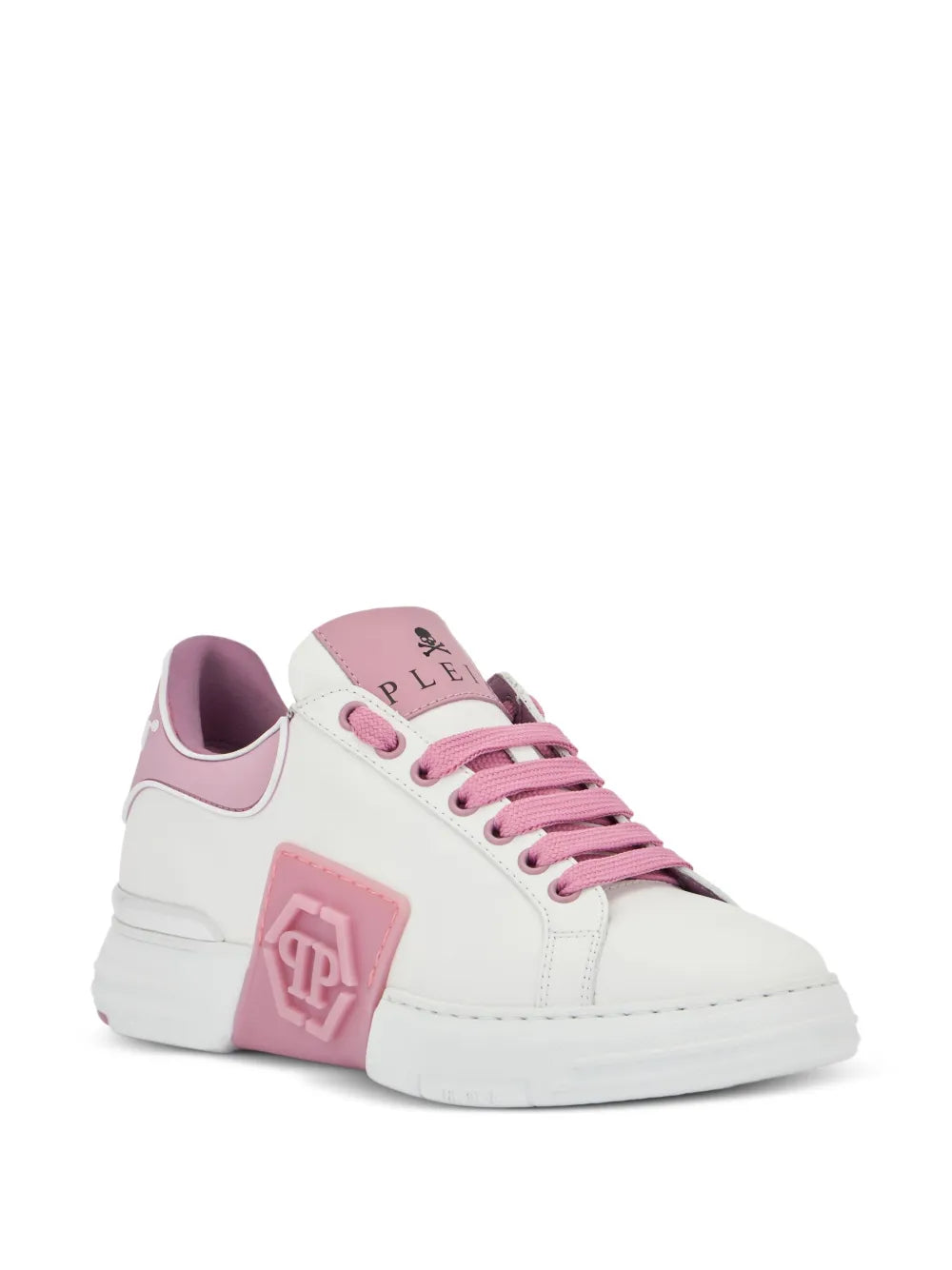 Philipp Plein Phantom Kick$ Logo-Plaque Low-Top — Pink — Size US M 3.5 - US W 5 — Side View