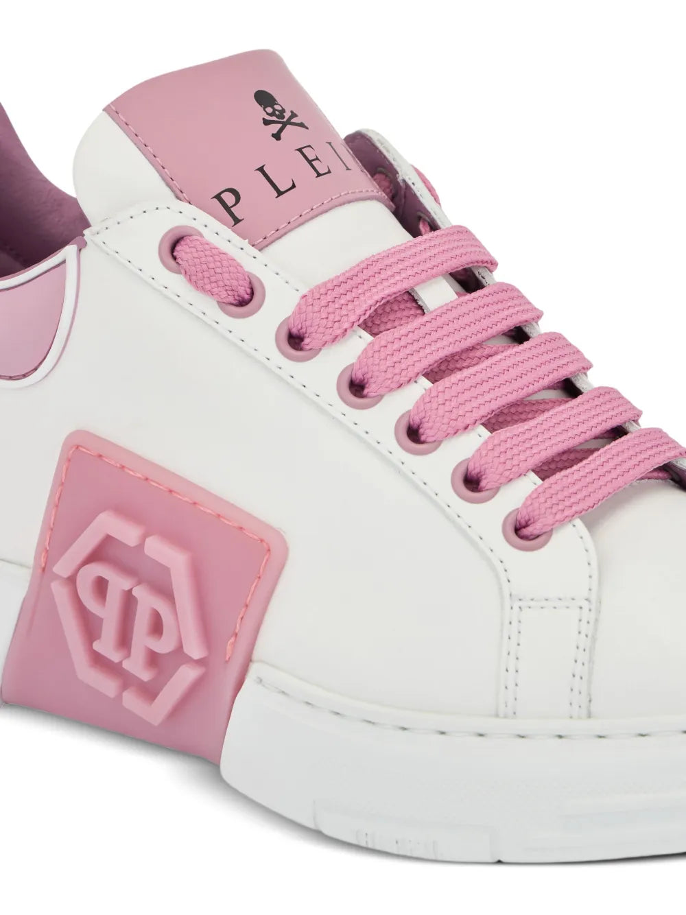 Philipp Plein Phantom Kick$ Logo-Plaque Low-Top — Pink — Size US M 3.5 - US W 5 — Detail View