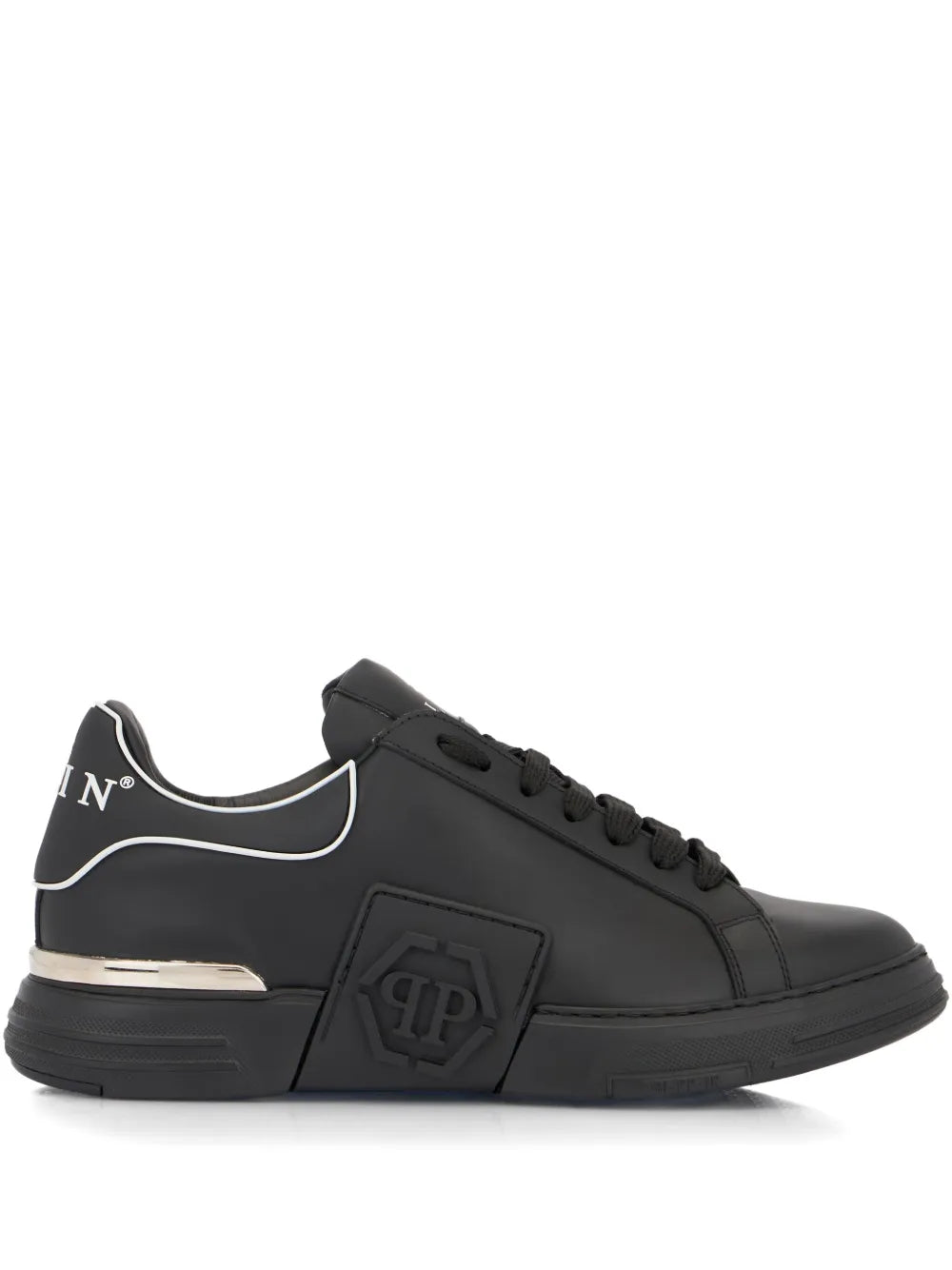 Philipp Plein Phantom Kick$ Logo Low-Top — Black — Size US M 3.5 - US W 5 — Front View