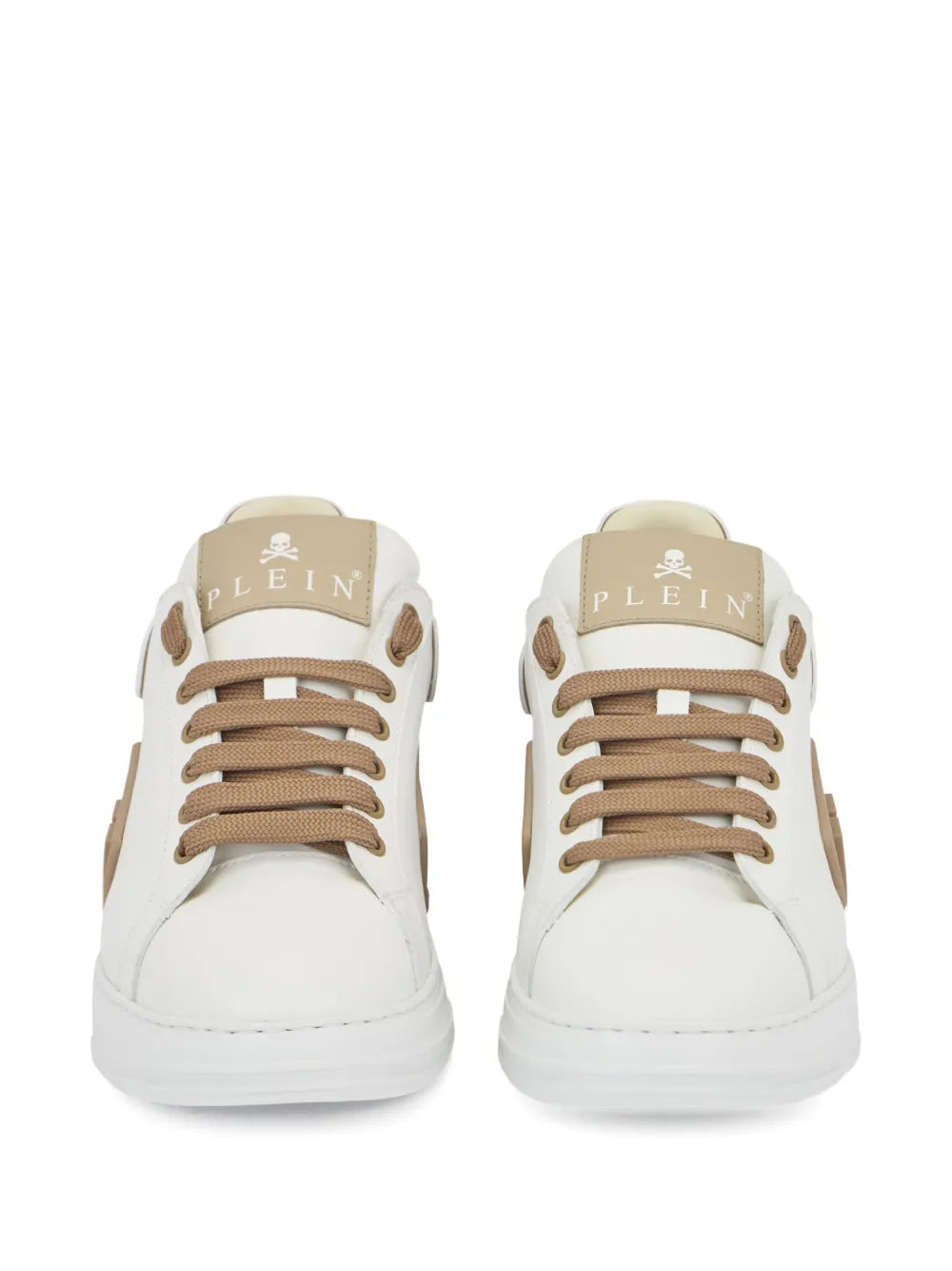 Philipp Plein Phantom Kick$ Logo-Plaque Low-Top — Beige — Size US M 3.5 - US W 5 — Back View