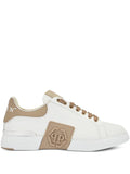 Philipp Plein Phantom Kick$ Logo-Plaque Low-Top — Beige — Size US M 3.5 - US W 5 — Front View