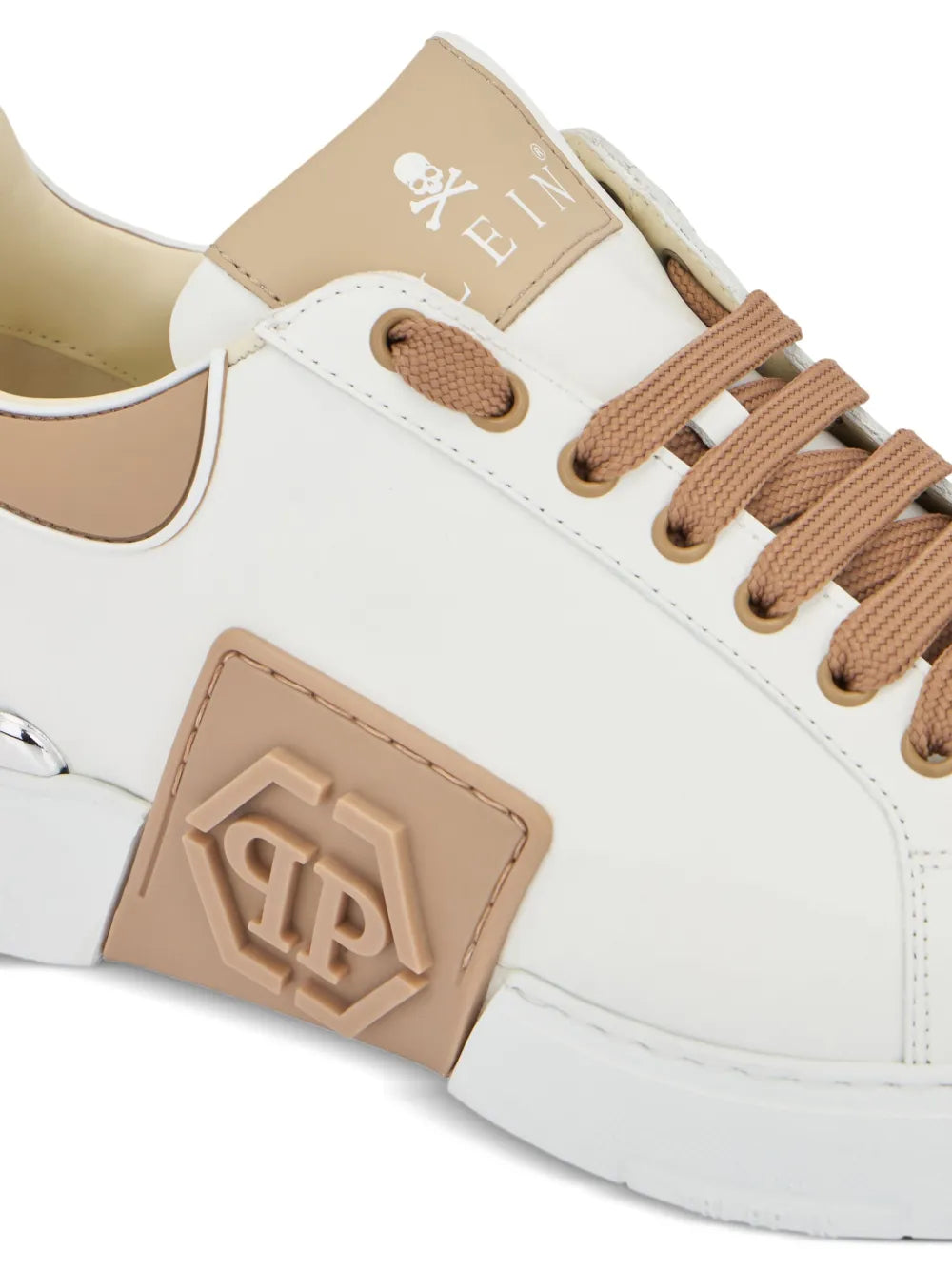 Philipp Plein Phantom Kick$ Logo-Plaque Low-Top — Beige — Size US M 3.5 - US W 5 — Detail View