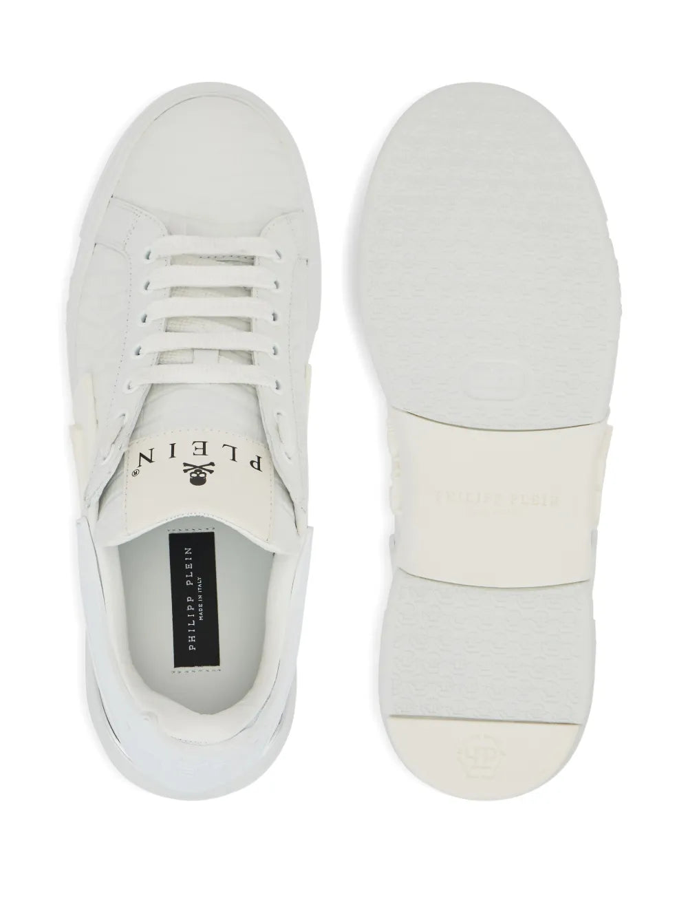 Philipp Plein Phantom Kick$ Logo-Embossed Low-Top — White — Size US M 3.5 - US W 5 — Top View