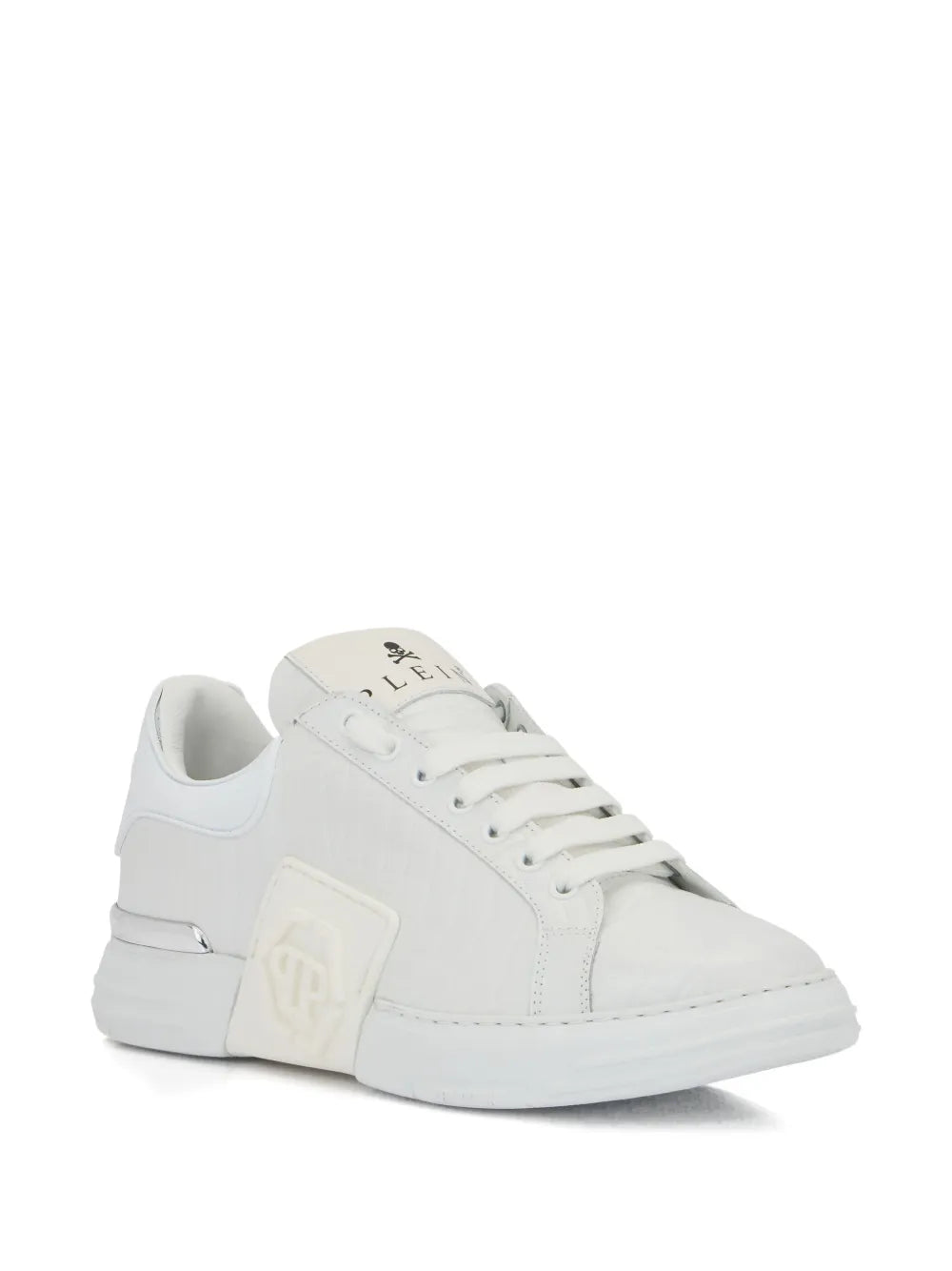 Philipp Plein Phantom Kick$ Logo-Embossed Low-Top — White — Size US M 3.5 - US W 5 — Side View