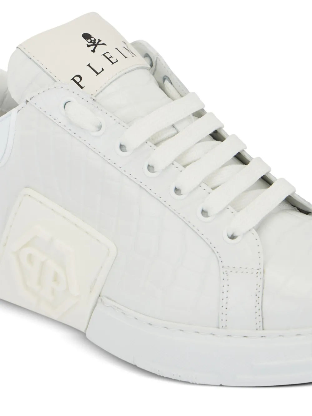Philipp Plein Phantom Kick$ Logo-Embossed Low-Top — White — Size US M 3.5 - US W 5 — Detail View