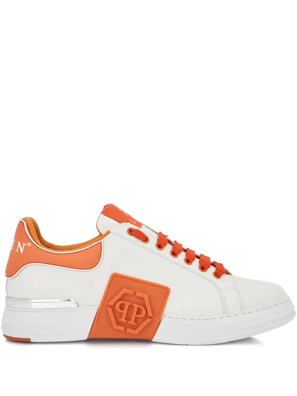 Philipp Plein Phantom Kick$ Logo-Plaque Low-Top — White — Size US M 3.5 - US W 5 — Front View