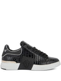 Philipp Plein Phantom Kick$ Cocco Embossed Low-Top — Black — Size US M 3.5 - US W 5 — Front View