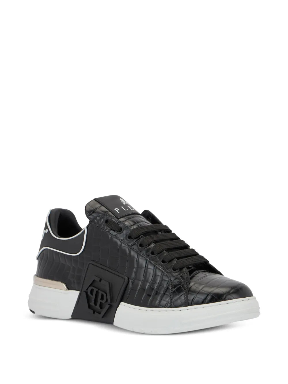 Philipp Plein Phantom Kick$ Cocco Embossed Low-Top — Black — Size US M 3.5 - US W 5 — Side View
