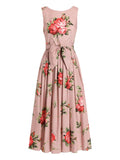 Dolce Gabbana Floral Print Tie Dress — Red — Size M — Front View