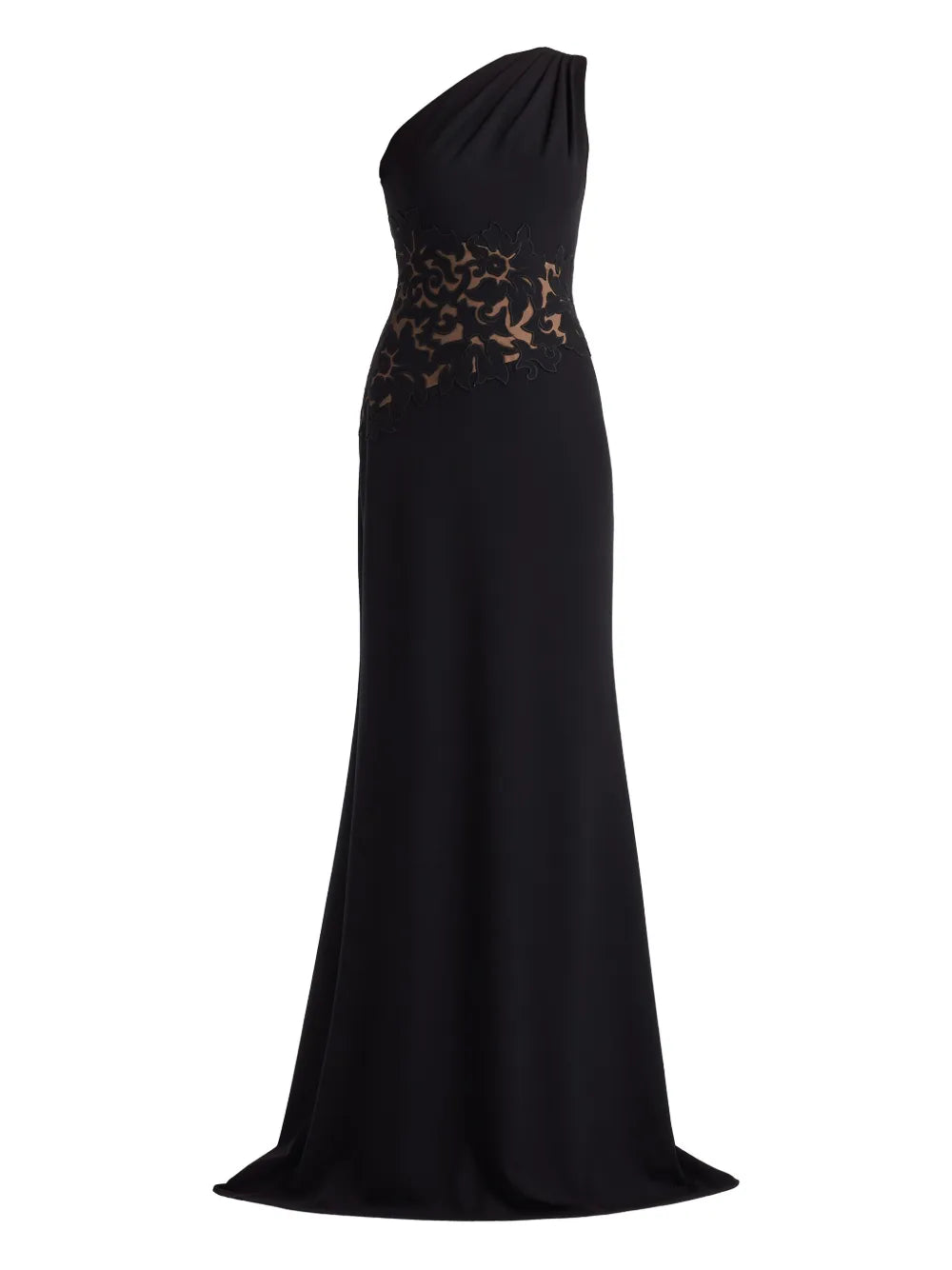 Tadashi Shoji One Shoulder Floral Detail Maxi Dress — Black — Size XXL — Front View