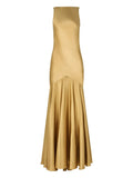 Nina Ricci Mermaid Open Back Maxi Dress — Gold — Size XS — Front View