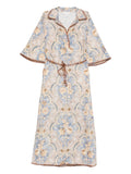 Zimmermann Daylight Print Midi Dress — Beige/ Blue — Size XXL — Front View