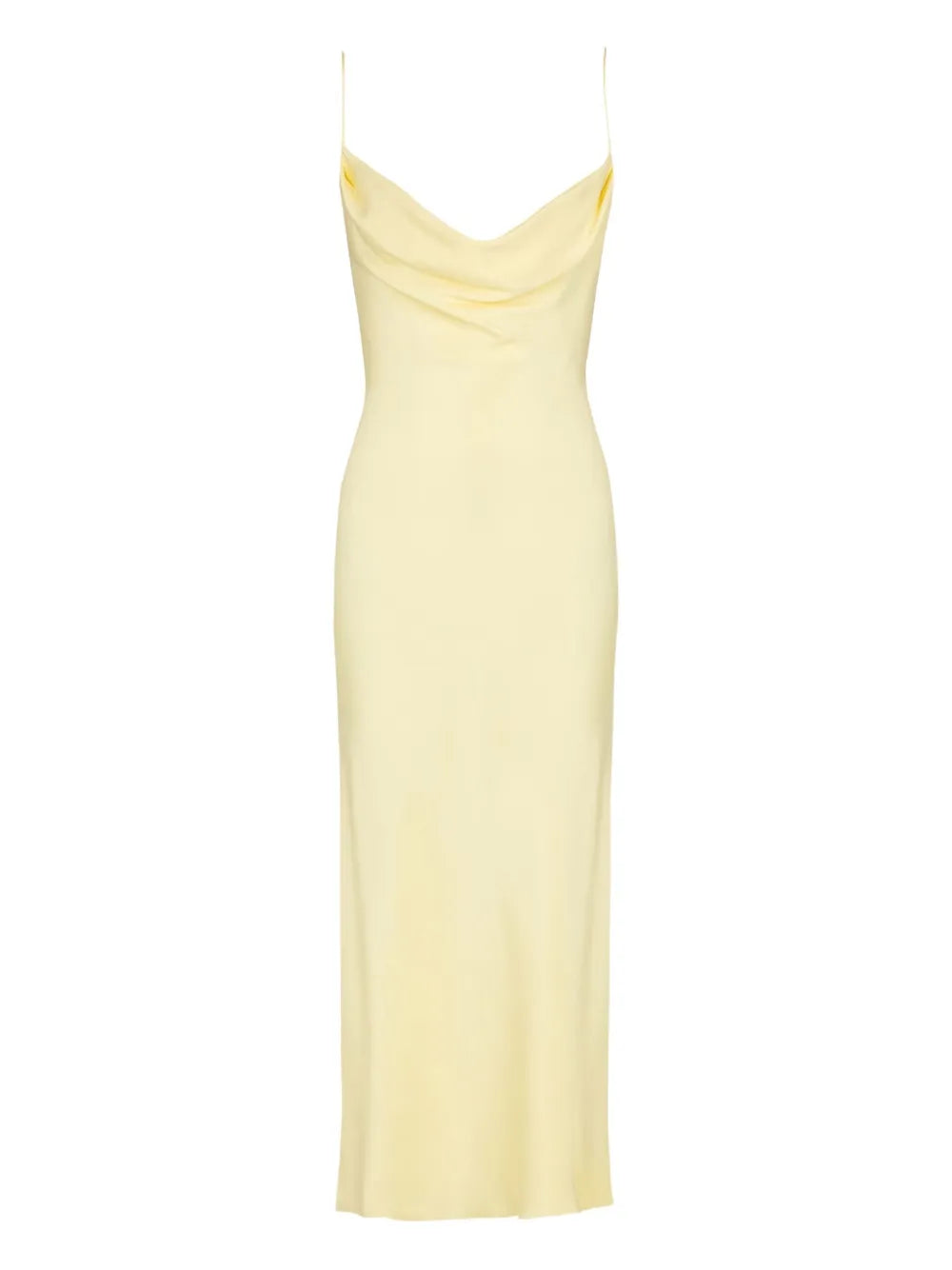 Balmain Cowl Neck Satin Dress — Yellow — Size XS — Front View