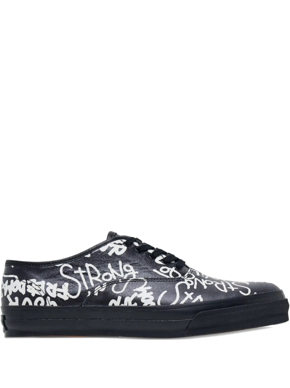 Comme Des Gar ns Comme Des Gar ns Message-Printed Leather — Black — Size US M 3.5 - US W 5 — Front View