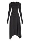 Victoria Beckham Asymmetric Hem Long Sleeved Midi Dress — Black — Size XS — Front View