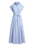 Polo Ralph Lauren Emma Striped Pattern Tie Waist Maxi Dress — Blue — Size S — Front View