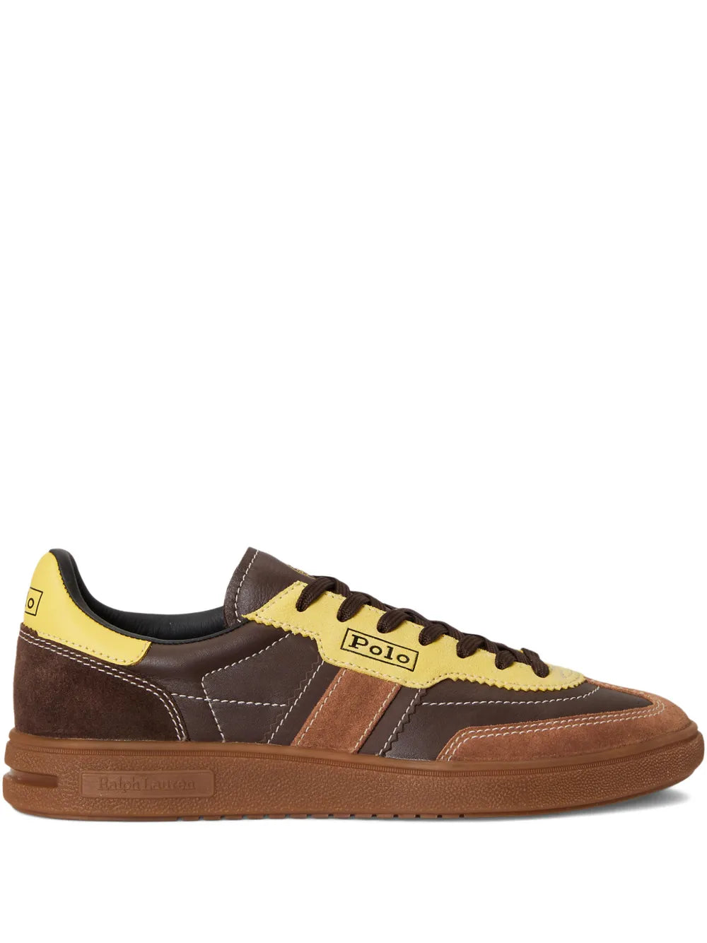 Polo Ralph Lauren Bedford Suede Side Stripes Trainer — Brown — Size US M 3.5 - US W 5 — Front View