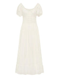 Faithfull The Brand Sunniva Puffed Sleeve Midi Dress — White/ Red — Size XS — Front View