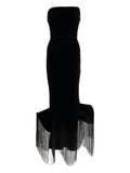 Ana Radu Fringed Hem Strapless Midi Dress — Black — Size S — Front View