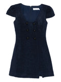 Self Portrait Buttoned Mini Dress — Blue/ Navy — Size S — Front View