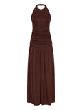 Faithfull The Brand Tali Ruched Maxi Dress — Brown — Size XS — Front View