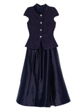 Self Portrait Boucle Effect Tailored Midi Dress — Blue/ Navy/ Red — Size XS — Front View