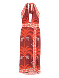 Johanna Ortiz Buen Viento Printed Halterneck Dress — Red — Size M — Front View
