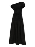 Self Portrait Draped Midi Dress — Black — Size XXS — Front View