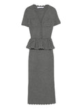 Self Portrait Pocket Peplum Midi Dress — Grey — Size XS — Front View