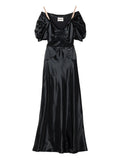 Miu Miu Satin Effect Maxi Dress — Black — Size XS — Front View