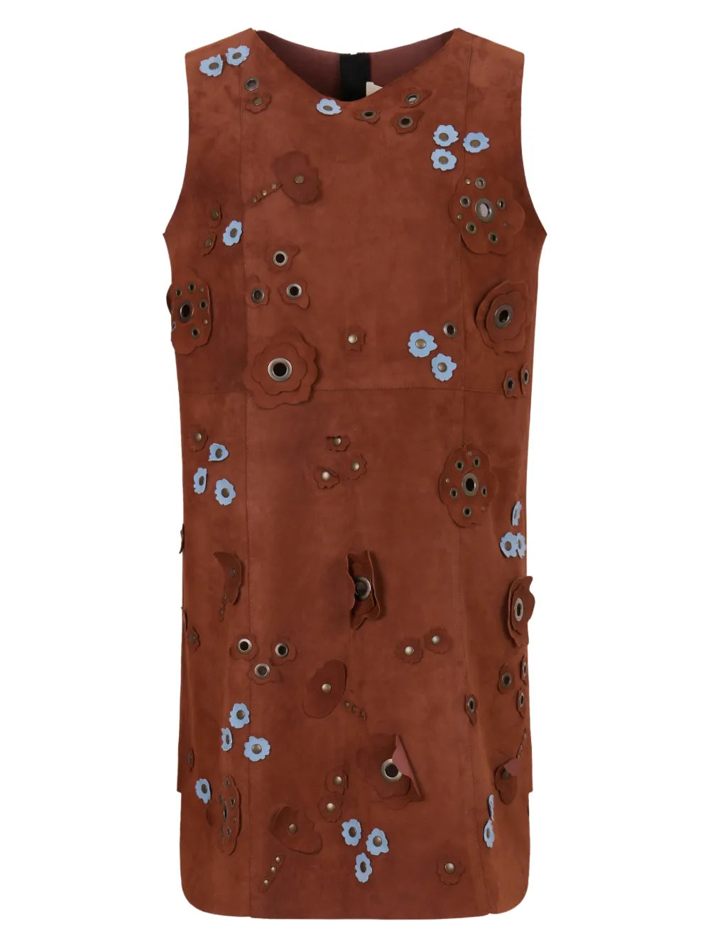 Marni Daisy Applique Studded Mini Dress — Brown — Size XS — Front View