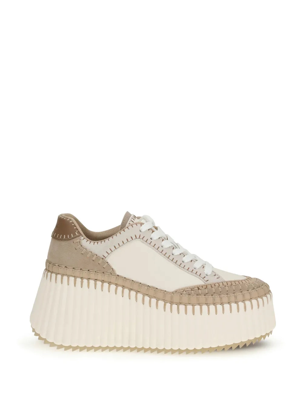 Chlo 0Mm Nama Suede Wedge — Beige — Size US M 3.5 - US W 5 — Front View