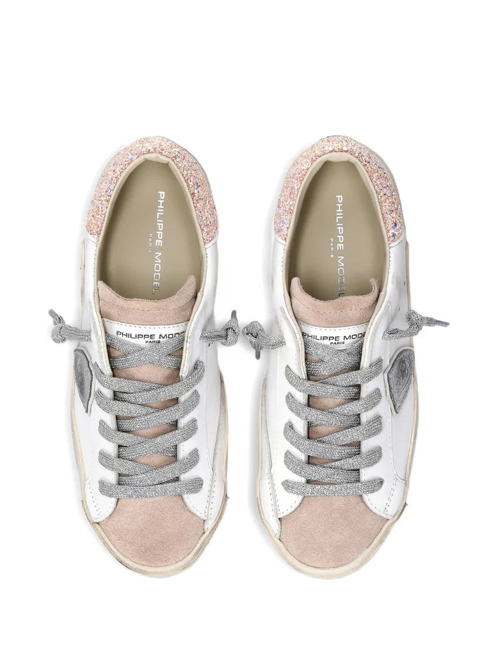 Philippe Model Paris Prsx Glitter Heel Trainers — White — Size US M 3.5 - US W 5 — Top View