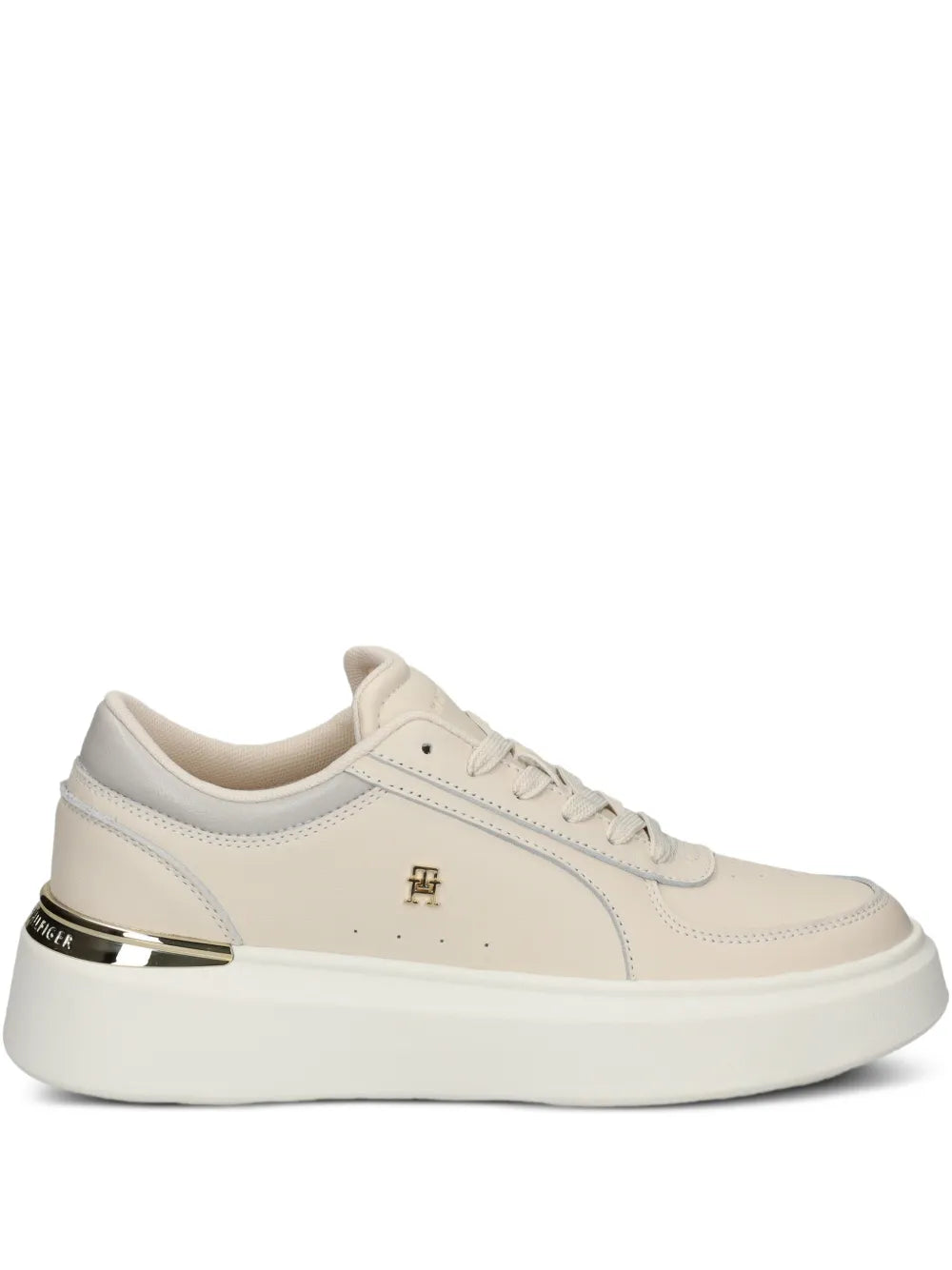 Tommy Hilfiger Logo-Plaque Lace-Up — Cream — Size US M 3.5 - US W 5 — Front View