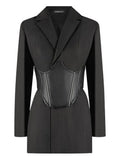 Maniere De Voir Reversible Corset Blazer Mini Dress — Black — Size S — Front View