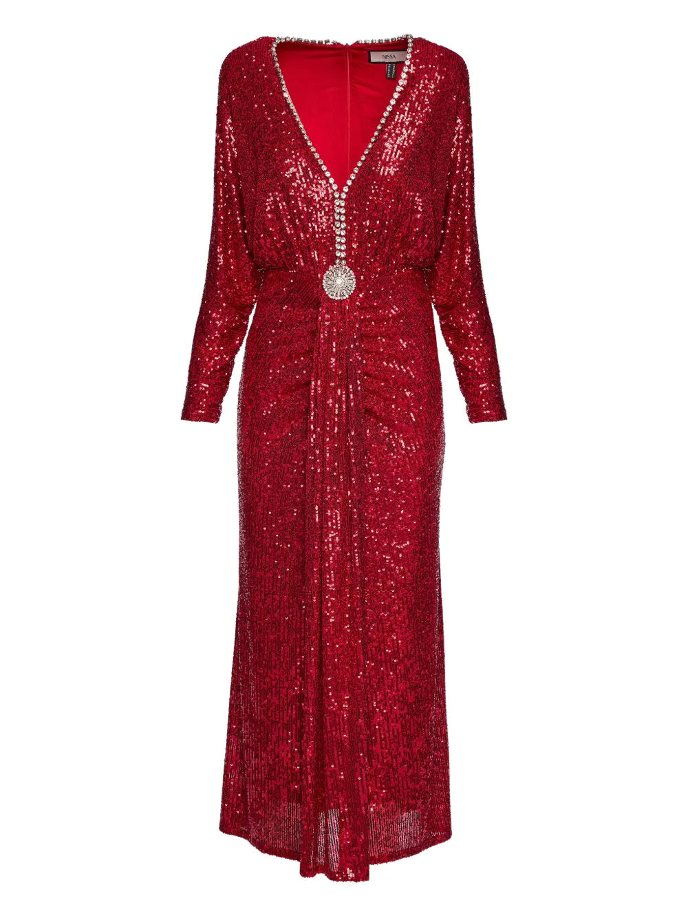 Nissa Embellished Sequined Maxi Dress — Red — Size XS — Front View