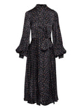 Nissa Printed Tie Detail Midi Dress — Black — Size S — Front View