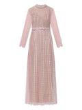 Self Portrait Open Work Long Sleeve Dress — Pink — Size XS — Front View