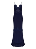 Self Portrait Lace Ruffled Maxi Dress — Blue/ Navy — Size XS — Front View