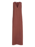 Brunello Cucinelli V Neck Monili Detail Midi Dress — Orange — Size XS — Front View