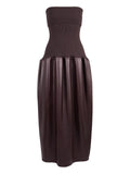 Tods Knitted Leather Midi Dress — Dark Brown/ Brown — Size XS — Front View