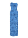 Rotate Birger Christensen Raised Floral Strap Maxi Dress — Blue — Size XS — Front View