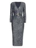 Nissa Sequined Midi Dress — Grey — Size XS — Front View