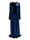 Miau By Clara Rotescu Floral Applique Maxi Dress — Blue — Size XS — Front View