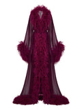 Taller Marmo Vedette Feather Maxi Dress — Purple — Size S — Front View